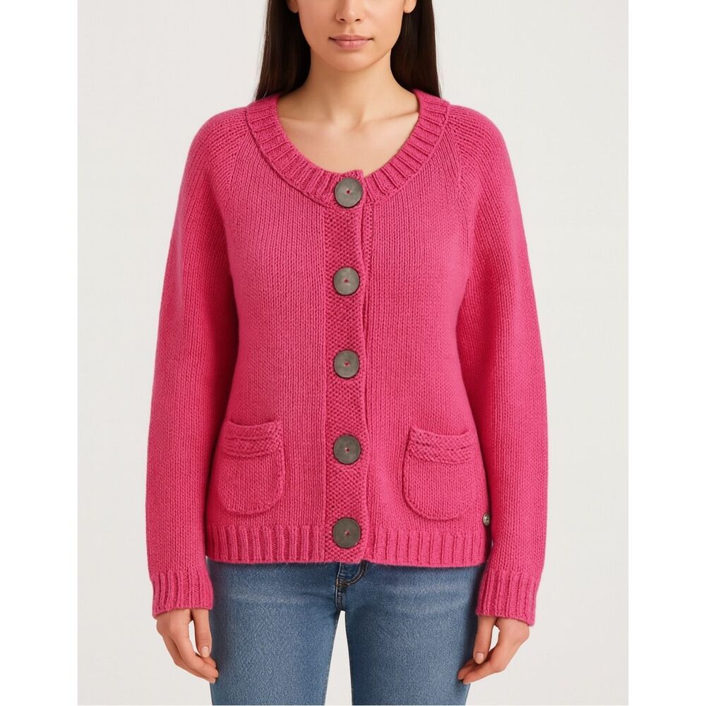 Pure Hand Knit Chunky Button Up Heavy Knit Sweater Cardigan S